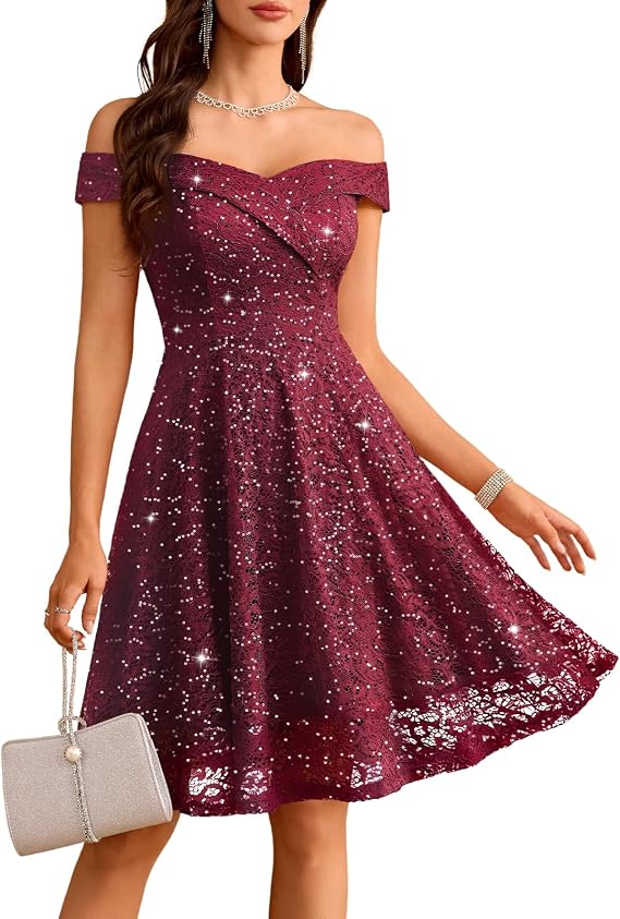 Lace Cocktail Dresses for Women Wedding Guest Off Shoulder Formal Dress