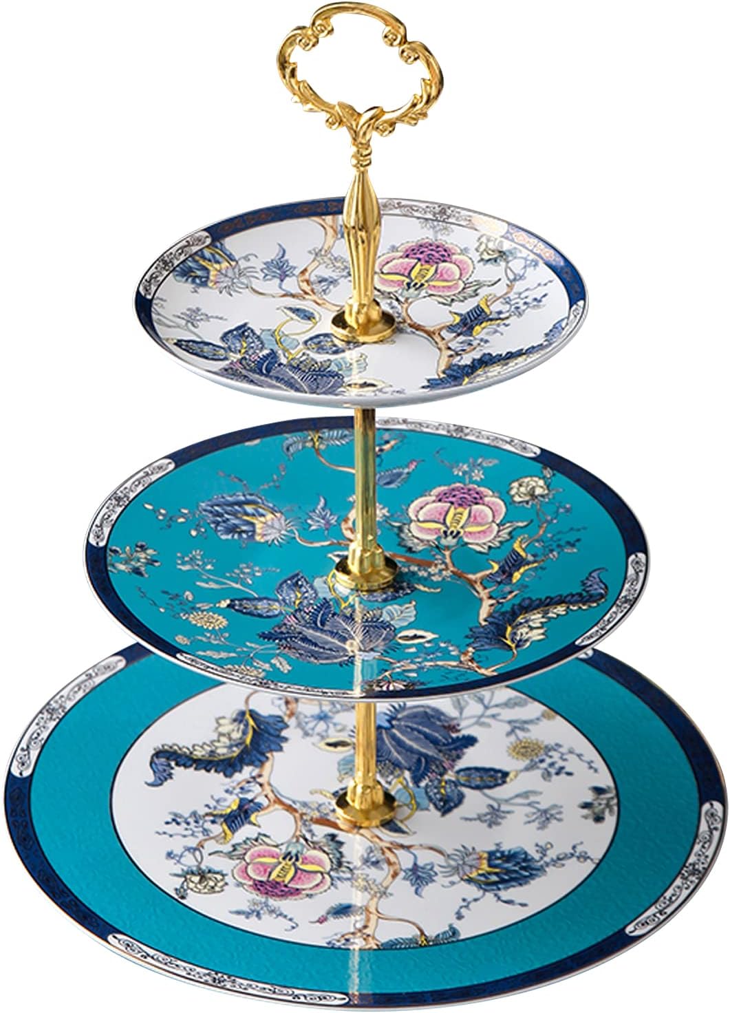ACMLIFE Porcelain Cake Stand Ceramic Cupcake Stand with Blue Dessert Platters 3 Tiers, Snacks Desserts Cookies Display Tower Tray Ideal for Afternoon Tea Party, Wedding and Gift (Blue 3 Tiers)