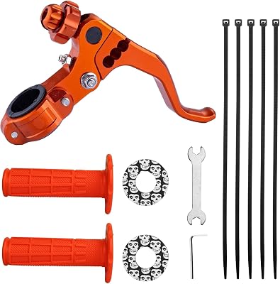 PRO CAKEN 78 22mm Universal Motorcycle CNC Short Stunt Clutch Lever Clutch Handlebar with Grips Donuts for Most Motorcycles Dirt Bike-Orange
