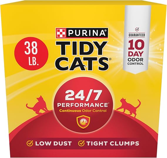 Purina Tidy Cats 24/7 Performance Clumping Cat Litter, 38 lb Box | Clean Linen scent with a slow-release deodorizer,  10-day control