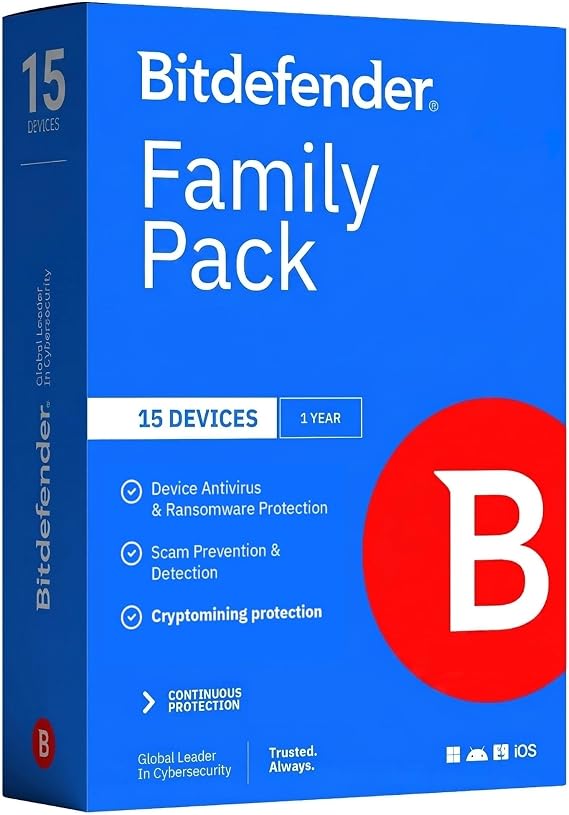Bitdefender Family Pack 2025｜ up to 15 units 1 year version ｜Windows/Mac/Android/iOS compatible ｜ total security ｜ with mail activation code