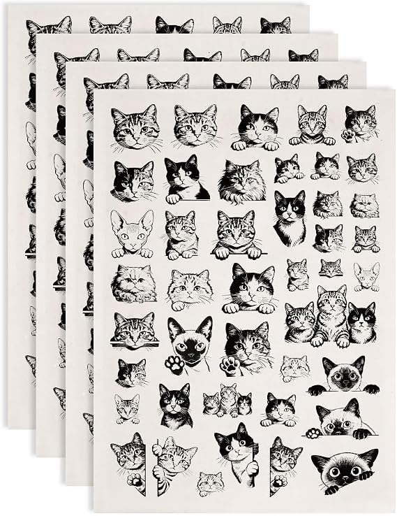 EVERJOYCRAFT 4pcs Underglaze Transfers for Pottery Cute Cat Ceramic Decals