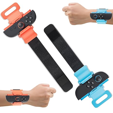 GLDRAM 2 Pack Wrist Bands for Nintendo Switch 1/2 Just Dance 2026 2025 2024 Adjustable Elastic Straps for Zumba Burn It Up for Joycon & Controller, Wristbands for Kid & Adult - Blue & Orange