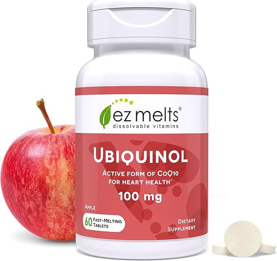 EZ Melts Dissolvable Ubiquinol 100 mg, 60 Tablets (60 Servings), Apple