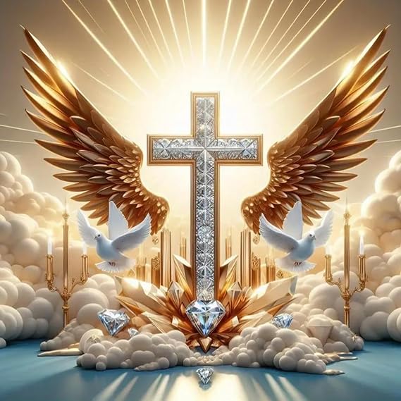 KTHOFCY 5D DIY Diamond Painting Kits for Adults Kids, Angel Cross Full Drill Embroidery Cross Stitch Crystal Rhinestone Paintings Pictures Arts Wall Decor Painting Dots Kits 13.7X13.7 inch