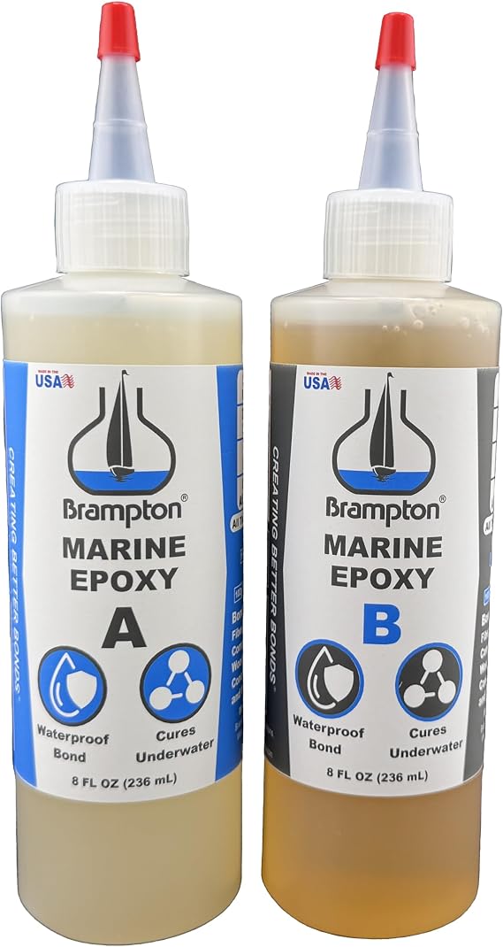 Brampton Marine Epoxy, 5-Min Work Life, 1 Hour Full Cure, Extra Strength, Waterproof, Chemical-Resistant, Ideal Boat Accessories for Any Wet Surfaces, Easy 1:1 Mix, 16 oz
