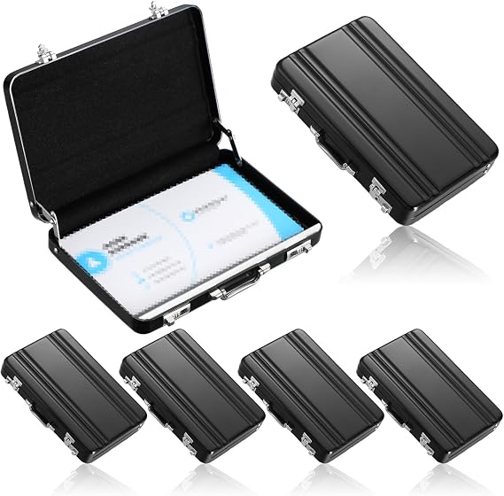 Yeaqee 6 Pcs Business Card Holder Aluminum Business Card Case Mini Briefcase with Waterproof Pocket for Men Woman Organization Supplies
