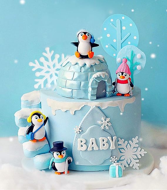 JeVenis Penguin Cake Decoration Winter Onederland Snowflake Cake Decoration