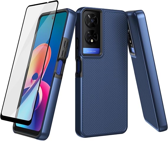 Ailiber for TCL 50 XE 5G/NxtPaper Case Slim Cover, Screen Protector-Blue | Non Slip Texture Back, Dual Layer Silicone Bumper, Soft Rubber Hard Back Shockproof Protective, Comfortable Grip Sense
