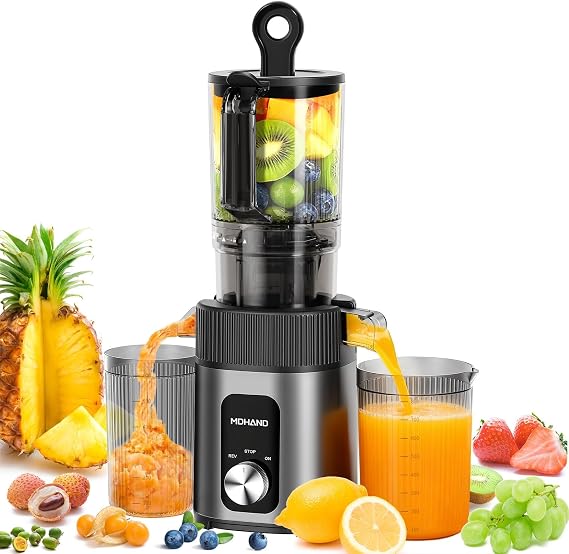 MDHAND Cold Press Juicer Quiet 60 RPM Slow Masticating Juicer with Large Feed Chute, Vegetables & Fruit Juicers with High Juice Yield, Easy to Clean