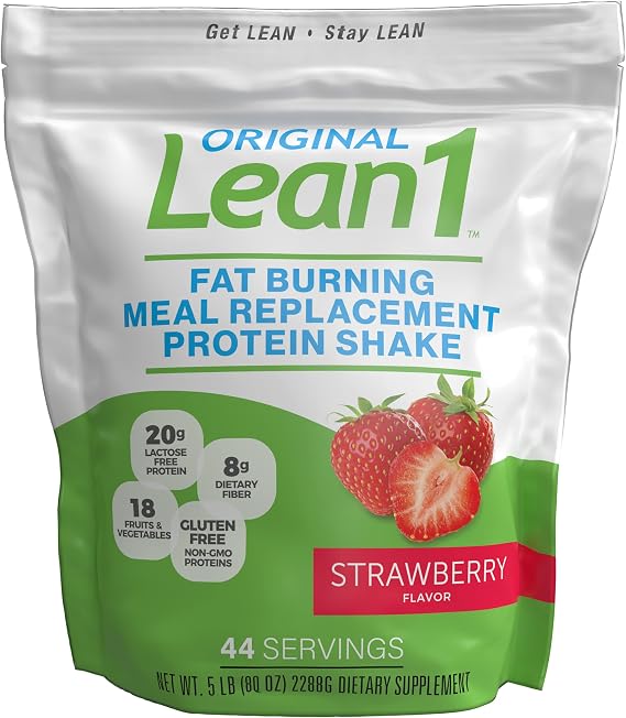 Lean1 Meal Replacement Protein Shake, Strawberry Flavor, 44 Servings in 5 Pound Bag