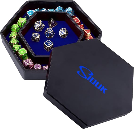 SIQUK Dice Tray with Lid Hexagon Dice Rolling Tray Dice Holder