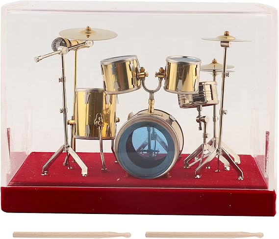 Miniature Musical Instrument Drum Set for Desk Mini Drum Set Model Display Ornaments Craft Home Decor (18cm)