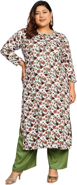Tissu Women's Plus Size Pink & Red Floral Printed Kurta with Palazzo