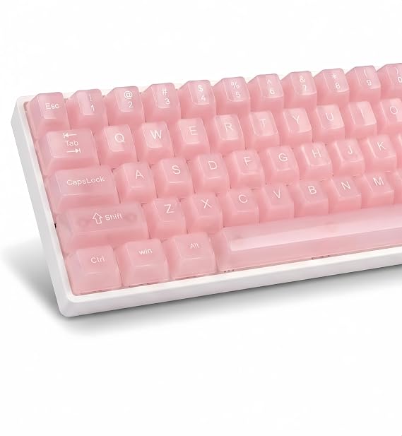 Pink Jelly Keycaps 115 Keys, MDA Profile Transparent Pink Clear Cute Keycaps, Compatible with Cherry MX Outemu Gateron Kailh Switches, Custom Keycaps for 60/65/75/100% Mechanical Keyboards
