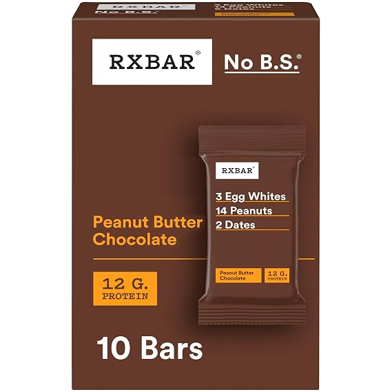 RXBAR Protein Bars, 12g Protein, Gluten Free Snacks, Peanut Butter Chocolate, 18.3oz Box (10 Bars)