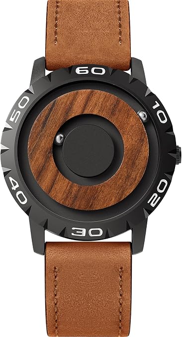 EUTOUR Watches Men Magnetic Watches 3D PVD One Piece Watch Waterproof Watches Resin Steel Strap Dial 40mm-Brown