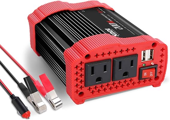 200W Car Power Inverter | 12V DC to 110V AC Converter with 3.1 A Dual USB Quick Car Charger Adapter