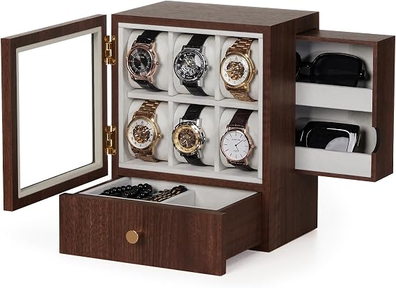 Homde Wooden Watch Box for Men: Display Case with 6 Slots