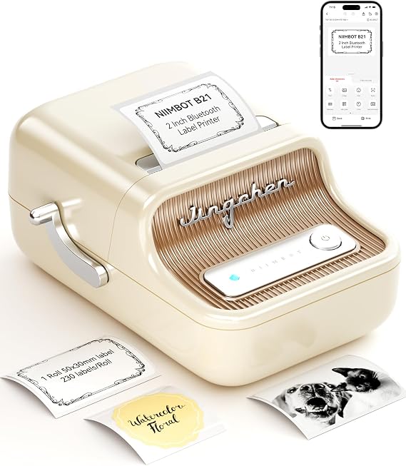 NIIMBOT B21 Label Maker, 2 Inch Bluetooth Thermal Label Printer, White