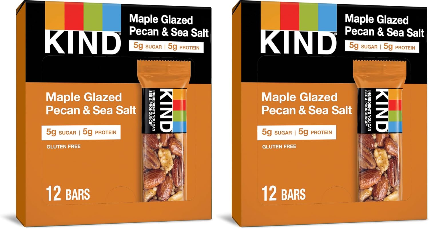 KIND Nut Bars, Maple Glazed Pecan & Sea Salt, Healthy Snacks, Gluten Free, Low Sugar, 5g Protein, 12 Count Pack of 2