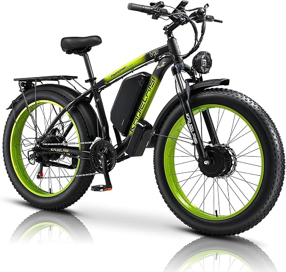 AWD Ebike 4000W Peak Electric Bike for Adults, 26'' Fat Tire Ebikes with 48V 22.4AH Battery Hydraulic Disc Brake Electric Bicycle, 21 Speed Mountain Bikes