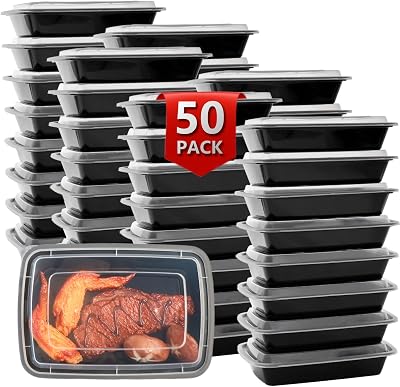 Meal Prep Containers Reusable 50 Pack-28 oz Food Storage Containers with Lids To Go Food Container Takeout, Microwave Dishwasher Freezer Safe, BPA Free, Plastic Containers Black, Square
