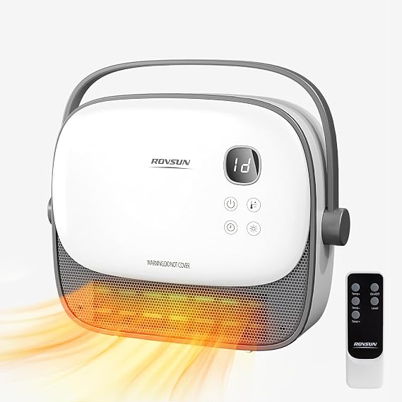ROVSUN 1500W Small Wall Mounted Space Heater with Remote Control, PTC Heating Element & 3s Fast Heating, Wall Electric Heater with Portable Handle, 12H Timer, for Indoor Use, Samll Room, Bedroom, Home