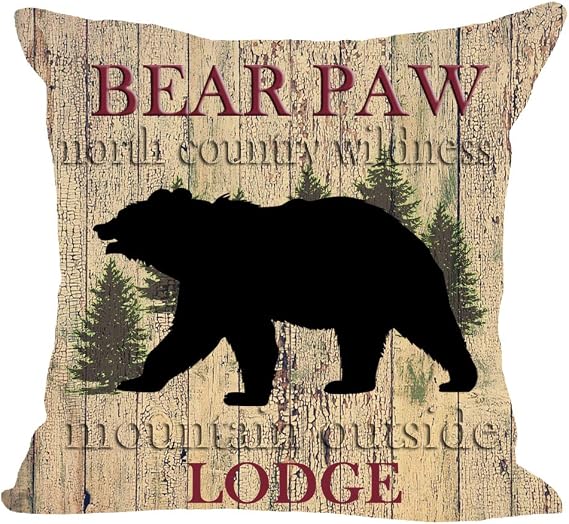 Cute Little Bear Apple Geometric Pattern Checkered Throw Pillow Cover Cotton Linen Square Soft Fluffy Striped Cushion Case Decoration for Sofa Bed Living Room 18"x 18"