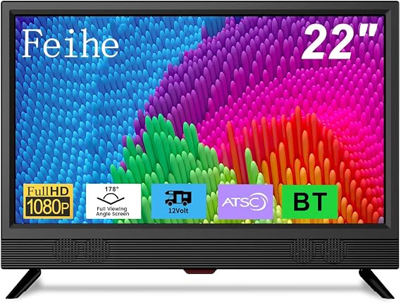 Feihe 22 Inch TV, FHD LED Flat Screen TV 1080p IPS Display w BT/ATSC Tuners/HDMI/VGA/AV/USB Suitable for Kitchen/RV/Caravan and Boat(2026 Model)