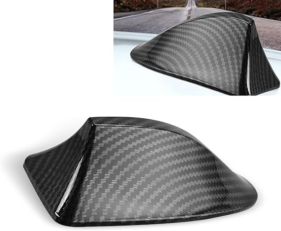 1 PC Car Shark Fin Aerial Antenna, AM/FM Signal Connection Roof Aerial with Adhesive, Universal Shark Fin Shape Decor Accessories, for Most Sedans SUVs (Carbon Fiber Black)