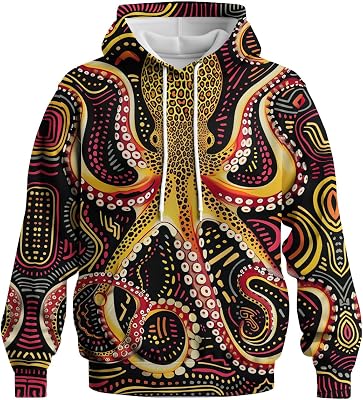 Unisex Cool Octopus Print Hoodies Sweatshirts Novelty Graphic Hooded Pullover Long Sleeve