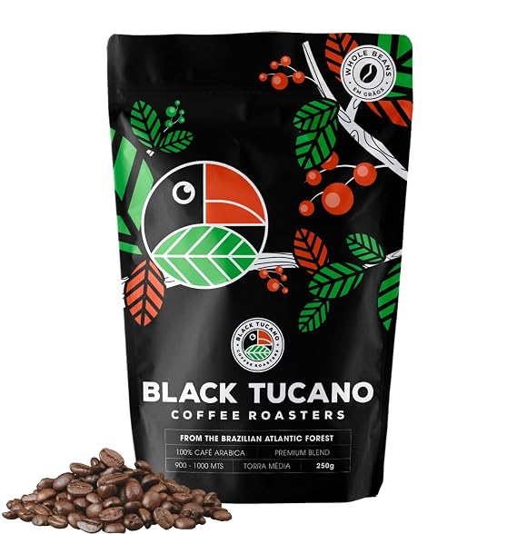 Black Tucano Specialty Coffee -Brazilian Whole Bean Medium Roast Coffee - Premium Blend Whole Bean - 8.8 Ounces 250 Gr