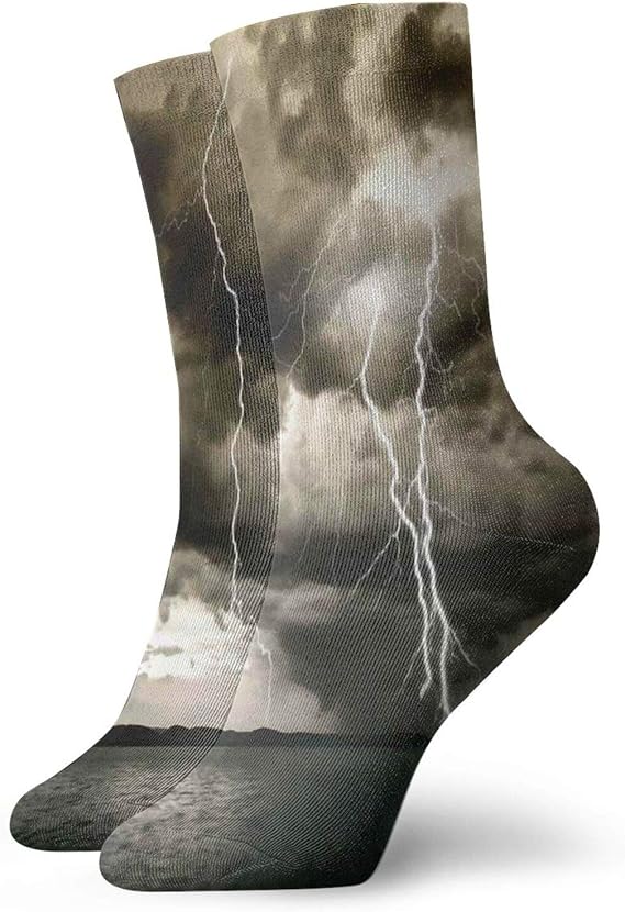 Nature Fashion Compression Socks,Majestic Rain Cloud With A Thunderstorm,Performance Polyester Cushioned Athletic Crew Socks for Running,Athletic,Grey Blue -12 inch