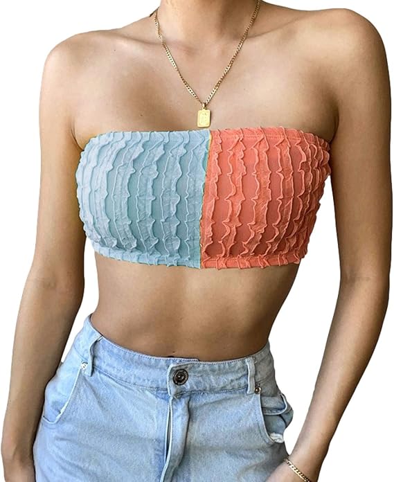 Women Strapless Crop Top Basic Cami Casual Elastic Boob Bandeau Tube Tops