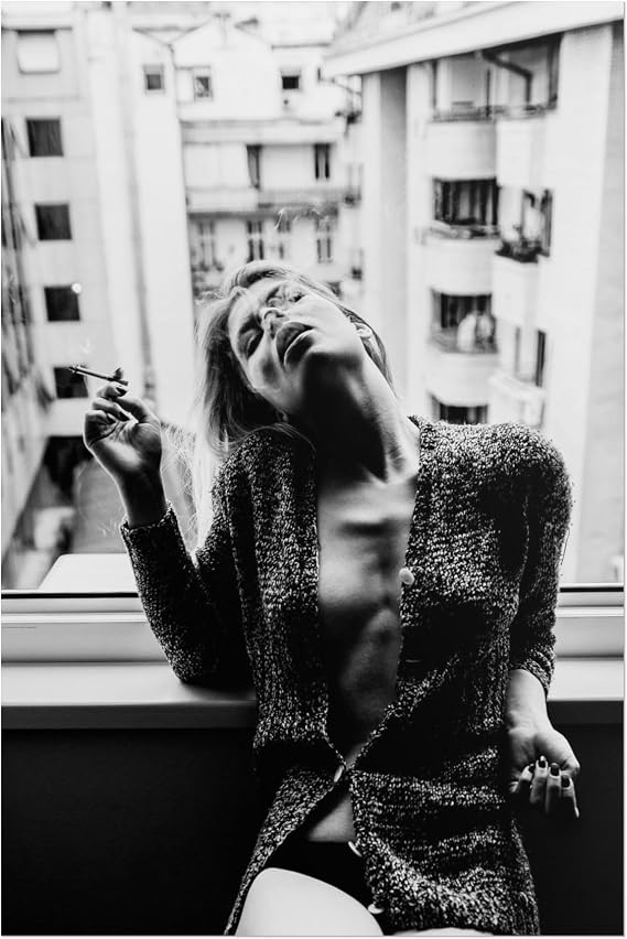 Woman Relaxed Balcony Poster | Kate Moss Black White Portrait Vintage Glamour Decor