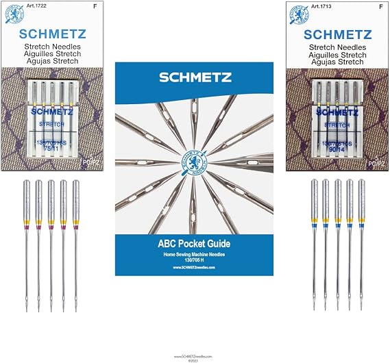 SCHMETZ Stretch Sewing Machine Needle Combo Pack (10 Needles Total and 1 SCHMETZ ABC Pocket Guide)