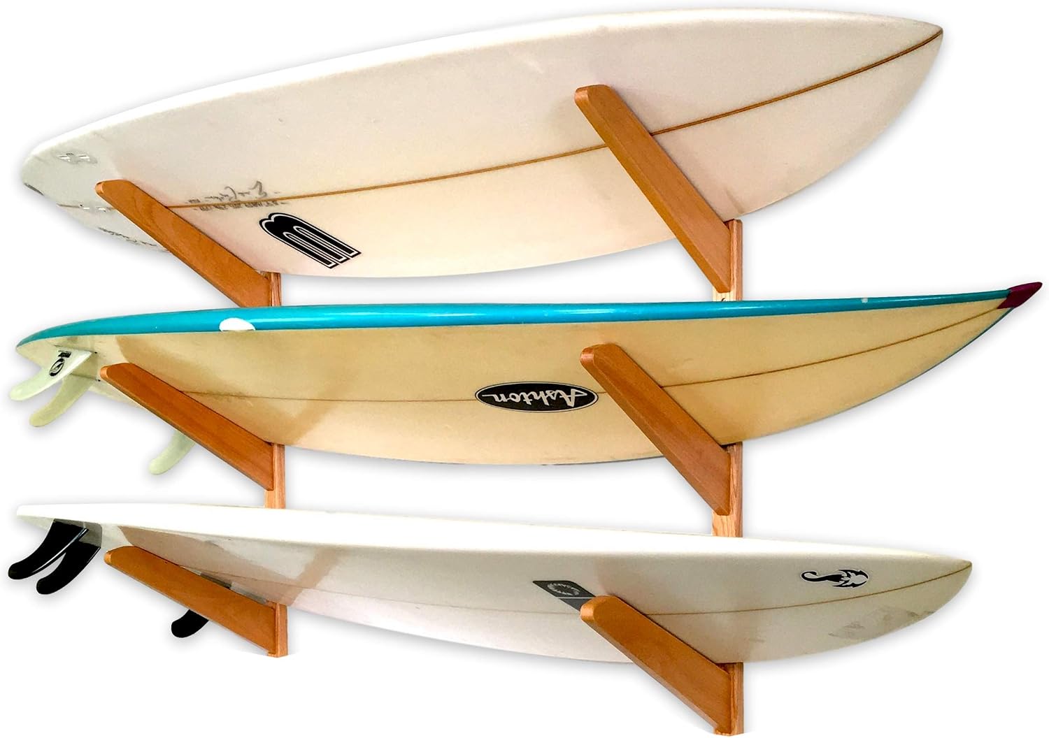 StoreYourBoard Timber Surfboard Wall Rack, Holds 3 Surfboards, Wood Home Storage Mount System