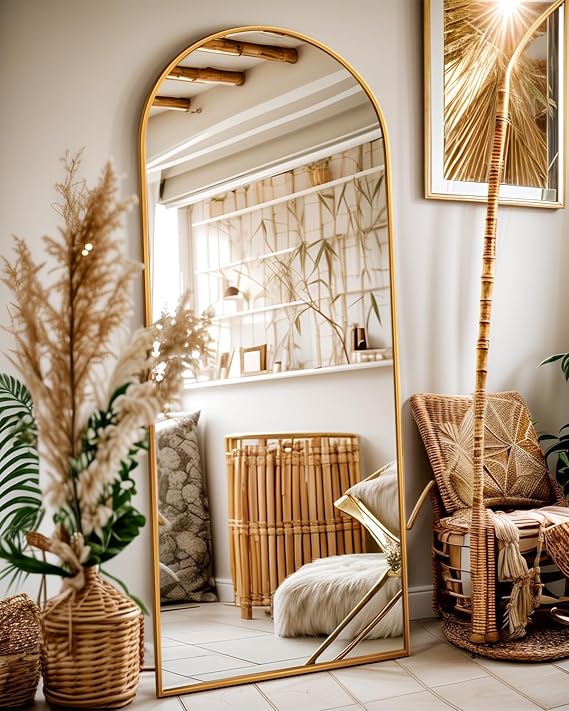 Antok 58" x19 Arched Full Length Mirror, Floor Mirror with Stand,Gold