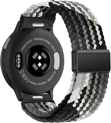 20mm Magnetic Braided Nylon Band Compatible with Garmin Vivoactive 653, Venu 2 Plus, Venu Sq 2, Forerunner 55165245645 Soft Stretchy Strap with Magnetic Closure & Press-Button Quick Release Connector