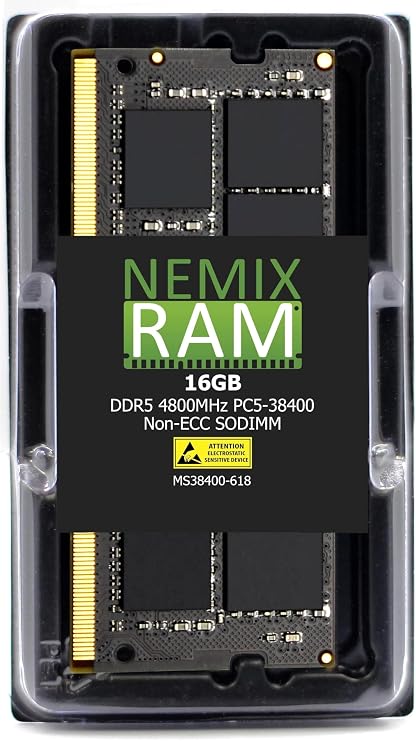 NEMIX RAM 16GB (1X16GB) DDR5 4800MHZ PC5-38400 1Rx8 1.1V CL40 262-PIN Non-ECC Unbuffered SODIMM Laptop PC Memory Compatible with Hynix HMCG78MEBSA092N HMCG78MEBSA095N