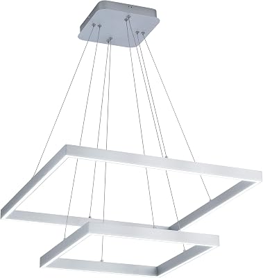 Led Chandelier 2 Layers Modern Pendant Light Dimmable 6000K Cool Whit Light Adjustable Chandelier Ceiling Light Fixture for Living Room Bedroom Kitchen Dining Room 72W 110V Silver