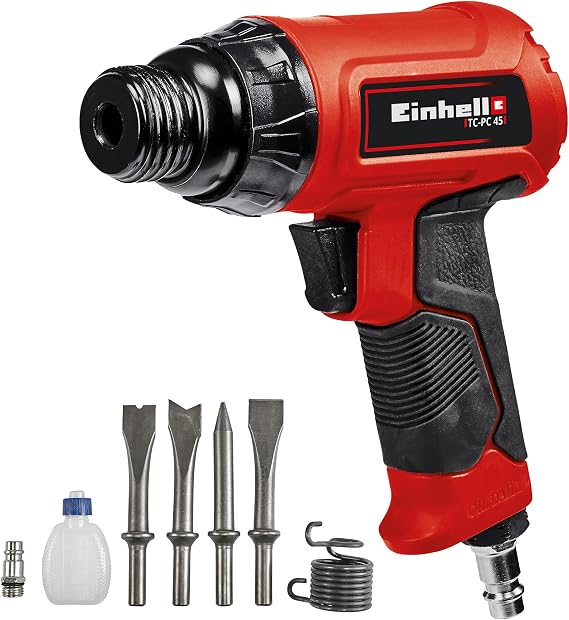 Einhell Havalı Pnömatik Kırıcı TC-PC 45 Seti 4139045 | Taş ve metal üzerinde çalışmak için | 4 parçalı keski seti | iğne ızgarası başlığı | yağ şişesi (boş) | geçme nipel