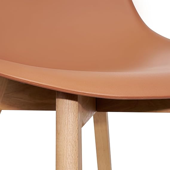 VECELO Dining Chairs Set of 4, Mid-Century Modern Kitchen & Dining Room Chairs, Molded Plastic Seat & Back, Solid Wood Legs, Armless, Non-Slip Feet, Orange