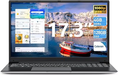 SGIN 17.3 Inch Laptop Computer, Windows 11 Laptops with Celeron I3 Processor, 4GB DDR3 128GB SSD Ordinateur Portable, FHD IPS Display, HDMI, 5G WiFi, BT4.2, Type-C, for Students and BusinessBlack