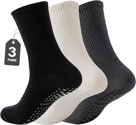 3 Pairs Pilates Socks with Grips for Women, Non Slip Yoga Grip Socks, Grippy Ballet Barre Socks for Dance Hospital
