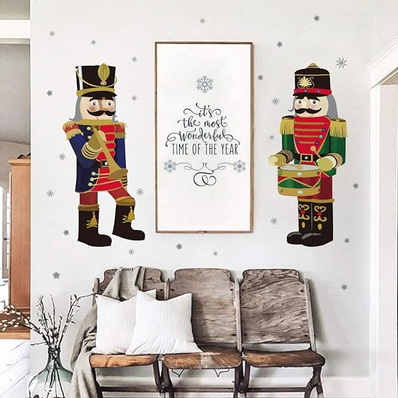 Christmas Nutcrackers Wall Stickers Snowflakes Window Wall Decals for Shop Home Decor Merry Christmas Decorations