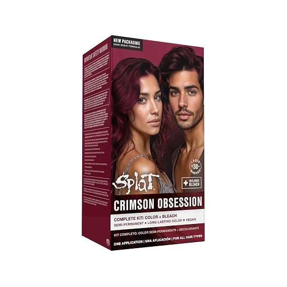 Splat Crimson Obsession Semi Permanent Hair Dye Kit with Bleach, 1 Application, Includes Red Hair Dye, Oxide & Bleach Powder, Vegan & Cruelty Free Hair Color | 1 Application, With Red Hair Dye, Oxide & Bleach Powder, Vegan & Cruelty Free