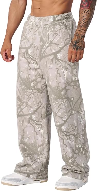 Ogfao Men's Baggy Camo Sweatpants Wide Leg Hunting Loose Joggers Workout Athletic Sweat Pants wtih Pockets