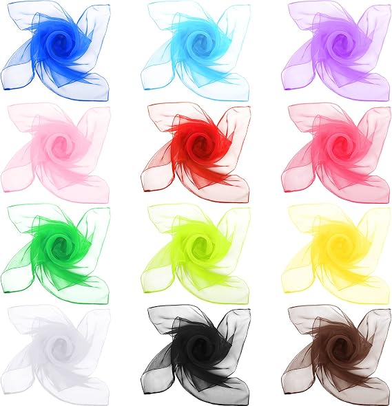 Haysandy 12 Pcs 50s Retro Chiffon Sheer Square Neck Head Scarf for Women